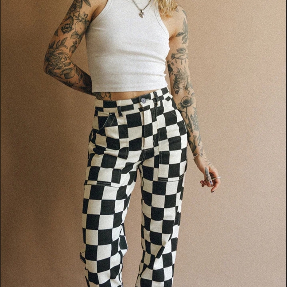 Black & White Checkerboard High-Rise Pants